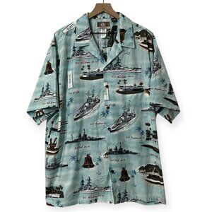 Vintage Kalaheo Hawaiian Aloha Shirt Style 250 Made in Hawaii 2XL Battleship USS